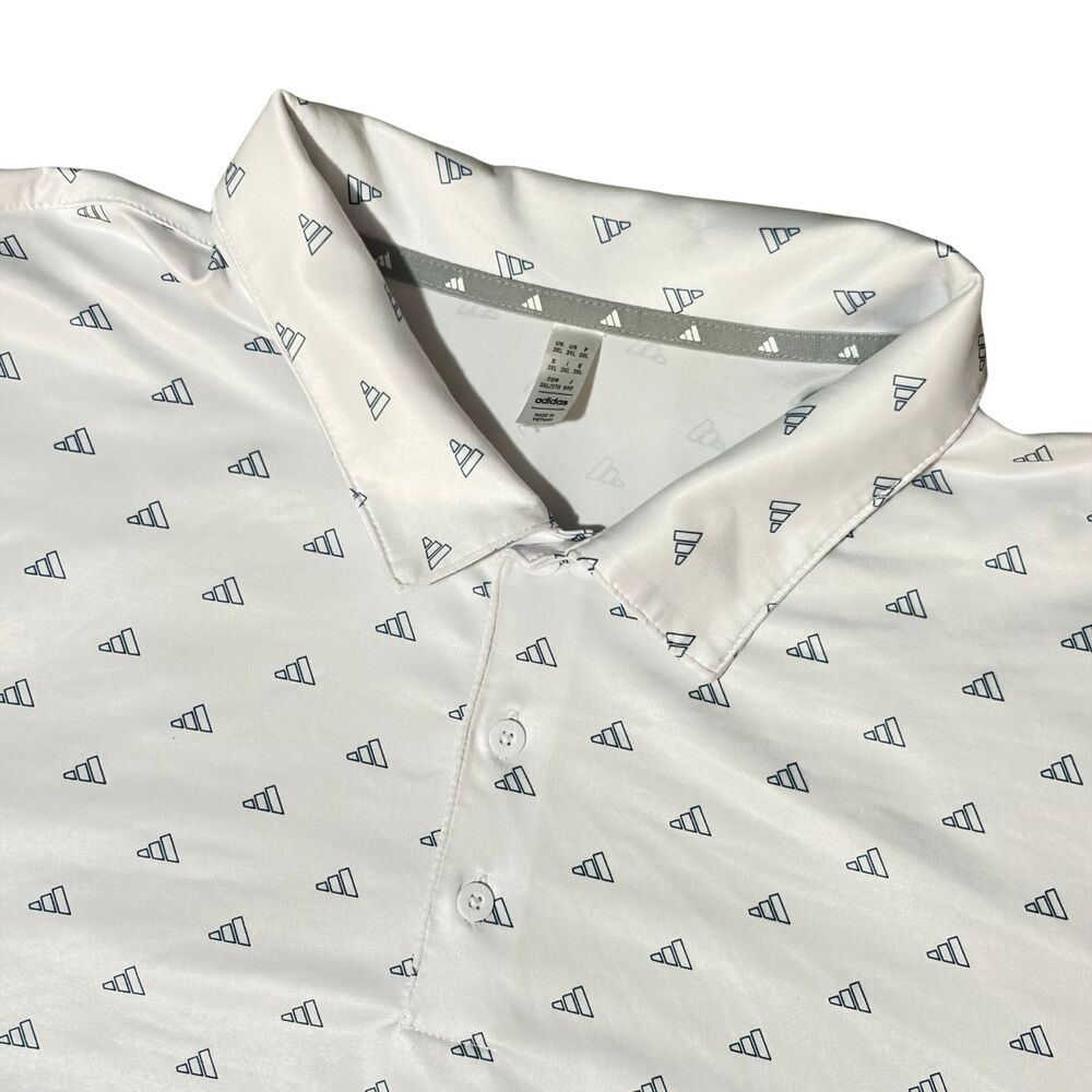 Adidas Golf Polo Shirt Mens 3XL White All Over Logo Print Performance Stretch
